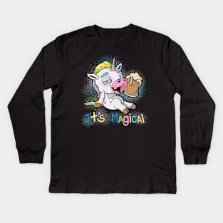 Unicorn Drinking Beer Kids Long Sleeve T-Shirt